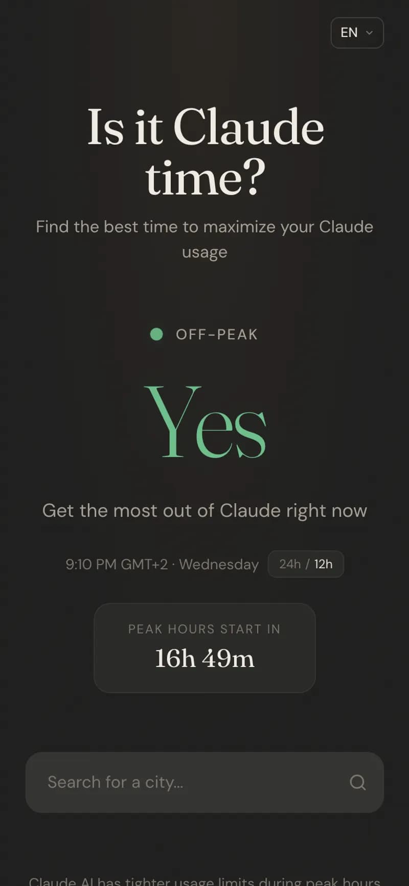 Is It Claude Time? op mobiel